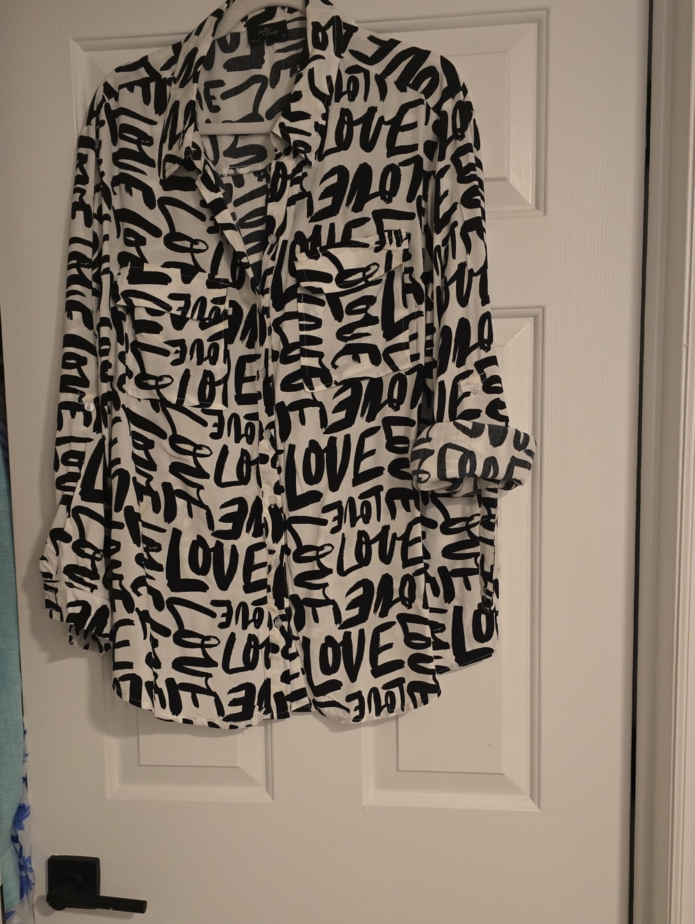 Black & White 'Love' Print Button-Up Blouse